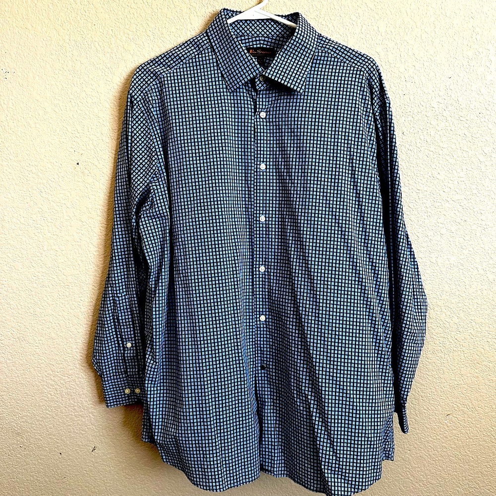 Used long sleeve Ben Sherman blue plaid dress shirt
